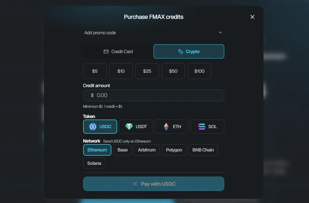 Adding credits to your FMAX account