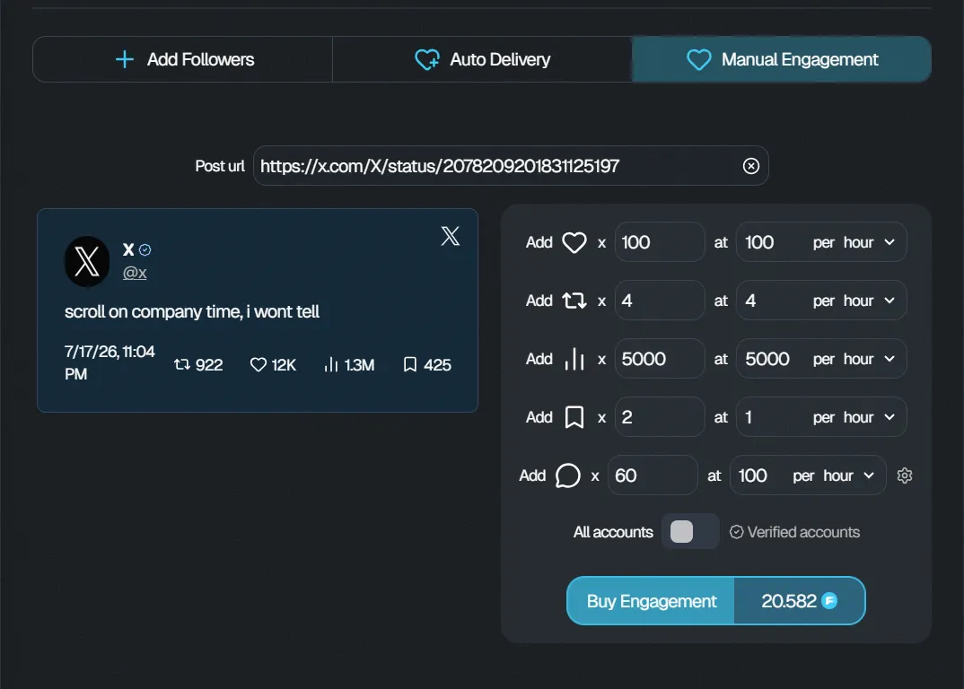 Configure Manual Engagement for an X post on FMAX